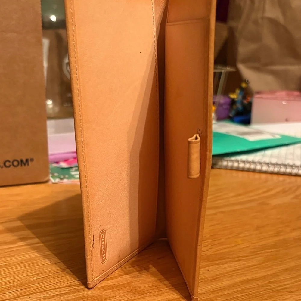 Coach Tan Leather checkbook cover Wallet